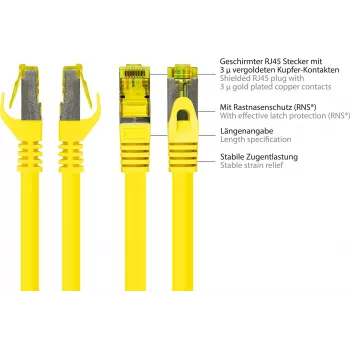 GoodConnections 40m Cat.7 S/FTP PiMF halogenfreies RJ45 Patchkabel mit Rastnasenschutz, Gelb 8070R-400Y