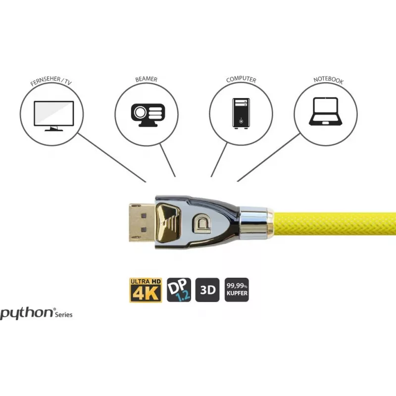 GoodConnections Alcasa Python DisplayPort 1.4 Kabel 8K 60Hz 2m Stecker zu Stecker Vergoldet GC-M0074