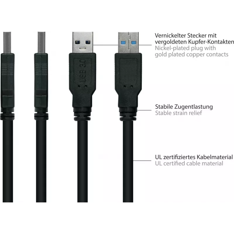 GoodConnections Alcasa USB 3.2 Gen 1 Kabel A auf B 1,8 m Schwarz