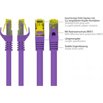 GoodConnections Cat.7 S/FTP Patchkabel mit RNS® Latch Protection, 40 m, Violett 8070R-400V