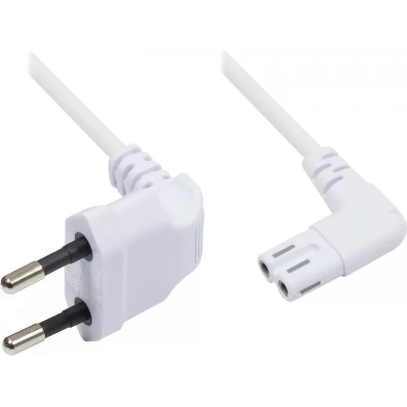 GoodConnections Euro-Stromkabel, Eurostecker auf IEC C7 (Kleeblatt), beide Anschlüsse 90° gewinkelt, Weiß, 1,5 m (1550-ZW015W)