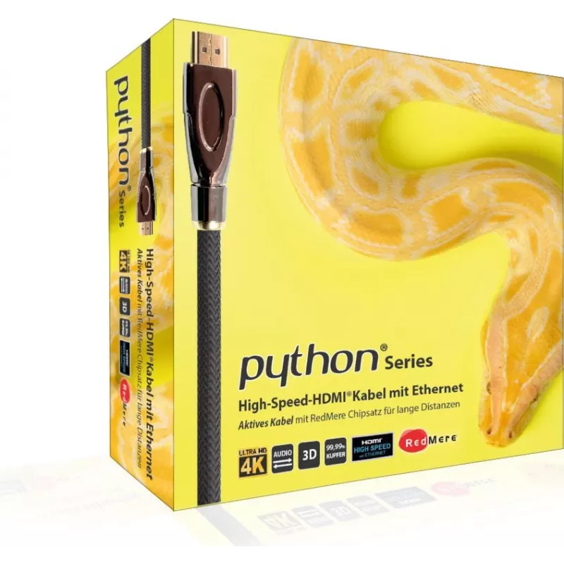 GoodConnections PYTHON Series High-Speed HDMI-Kabel mit Ethernet, 4K UHD 60Hz, 18Gbps, vergoldet, Nylongeflecht, 3m, Schwarz (GC-M0018)