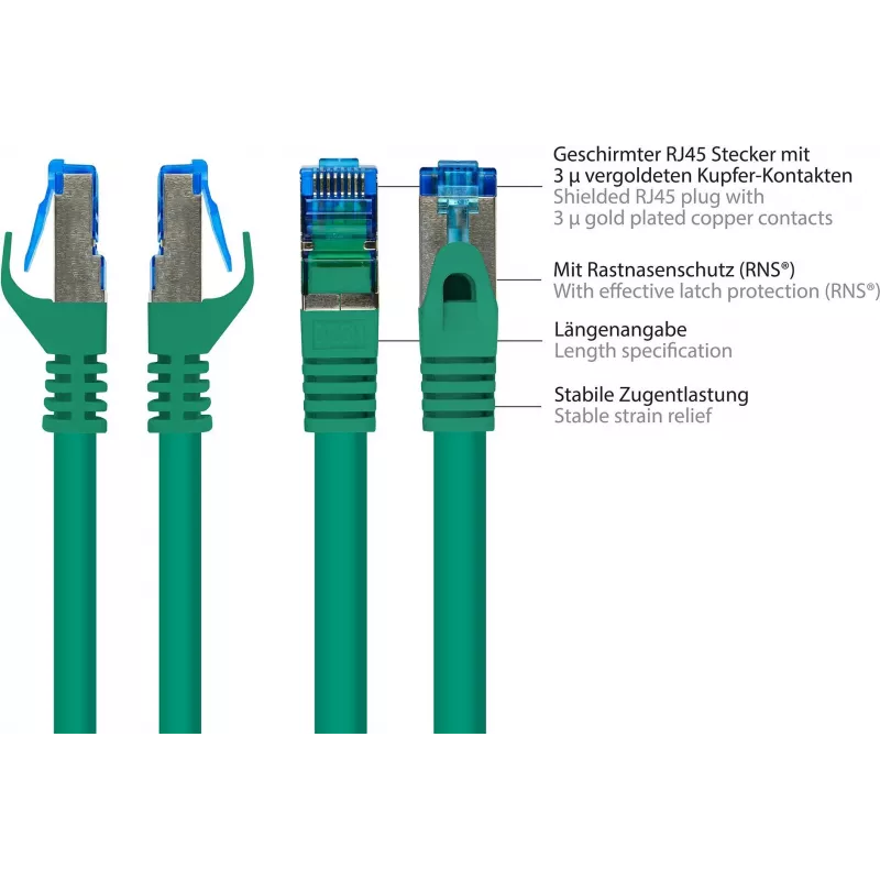 GoodConnections RNS® Cat. 6A S/FTP halogenfreies Patchkabel mit Rastnasenschutz, 3 m, Grün