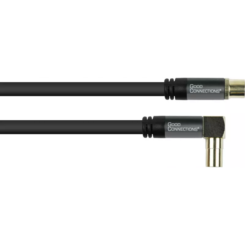 GoodConnections SAT-Antennenkabel SmartFLEX, IEC/Koax Winkelstecker auf Buchse, vergoldet, vierfach geschirmt, 120dB Schirmung, Schwarz, 15m (GC-M2078)