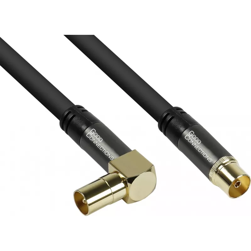 GoodConnections SAT-Antennenkabel SmartFLEX, IEC/Koax Winkelstecker auf Buchse, vergoldet, vierfach geschirmt, 120dB Schirmung, Schwarz, 15m (GC-M2078)