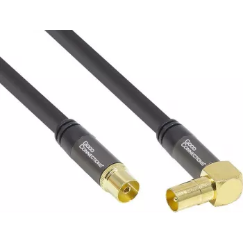 GoodConnections SAT-Antennenkabel SmartFLEX, IEC/Koax Winkelstecker auf Buchse, vergoldet, vierfach geschirmt, 120dB Schirmung, Schwarz, 15m (GC-M2078)