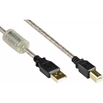 Good Connections USB 2.0 Hochwertiges Kabel mit Ferritkern und Goldkontakten, Transparent, 5m