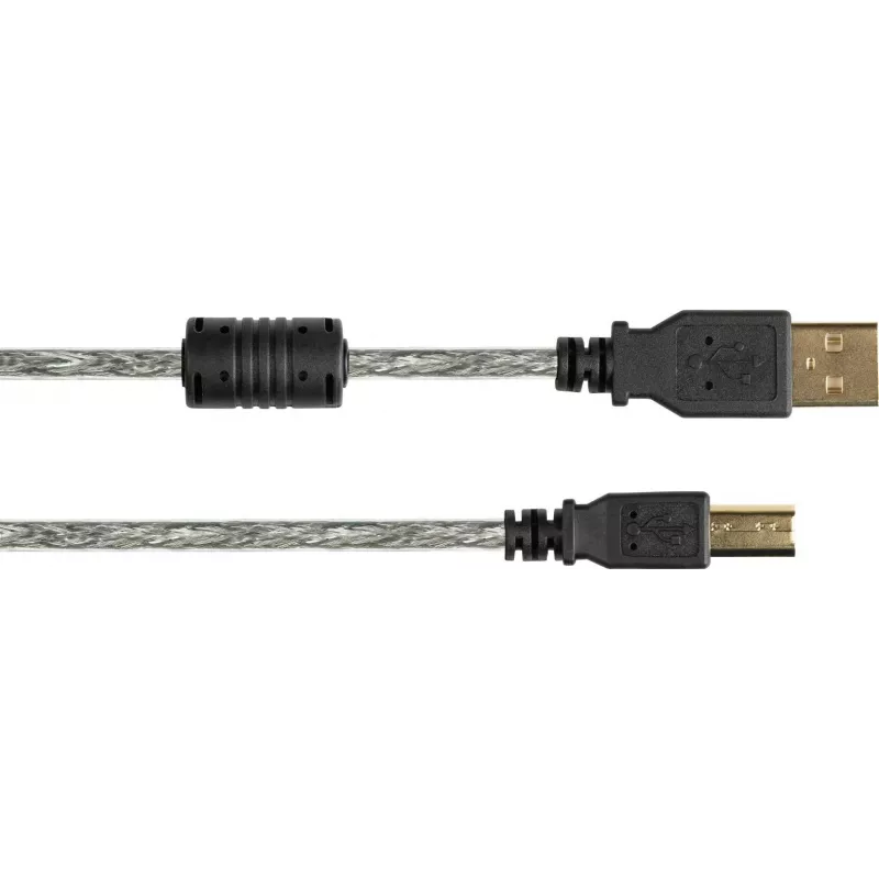 Good Connections USB 2.0 Hochwertiges Kabel mit Ferritkern und Goldkontakten, Transparent, 5m