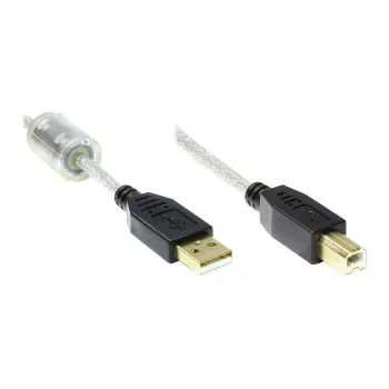 Good Connections USB 2.0 Hochwertiges Kabel mit Ferritkern und Goldkontakten, Transparent, 5m