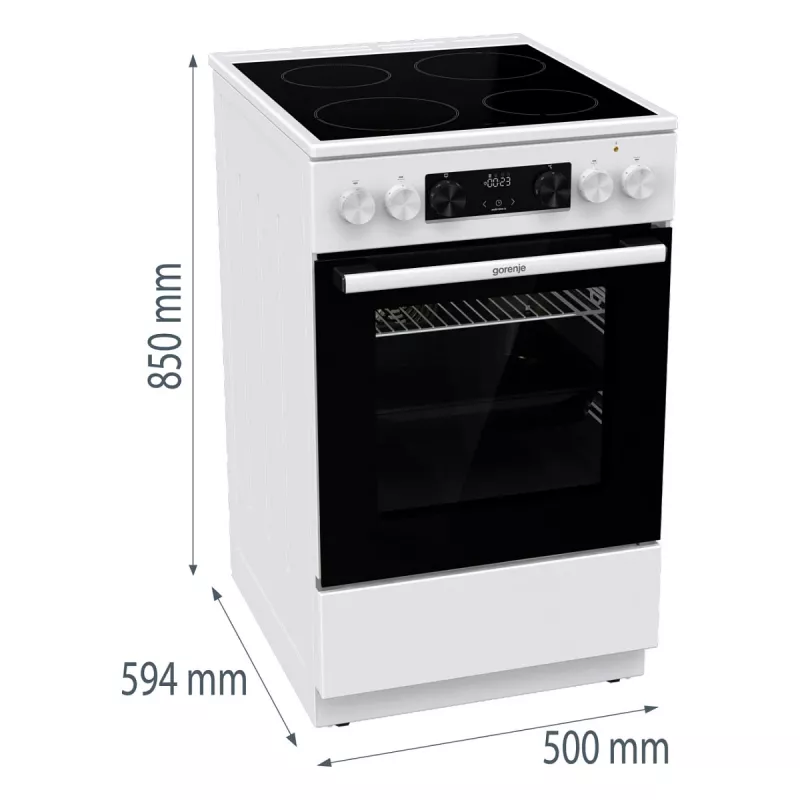 Gorenje GEC 5C41 WG Freistehender Elektroherd – Weiß, 50 cm, 70 L, 9 Funktionen