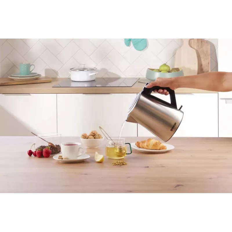 Gorenje K17OS Kabelloser Wasserkocher, 1,7 L, 2200 W, Edelstahl / Schwarz