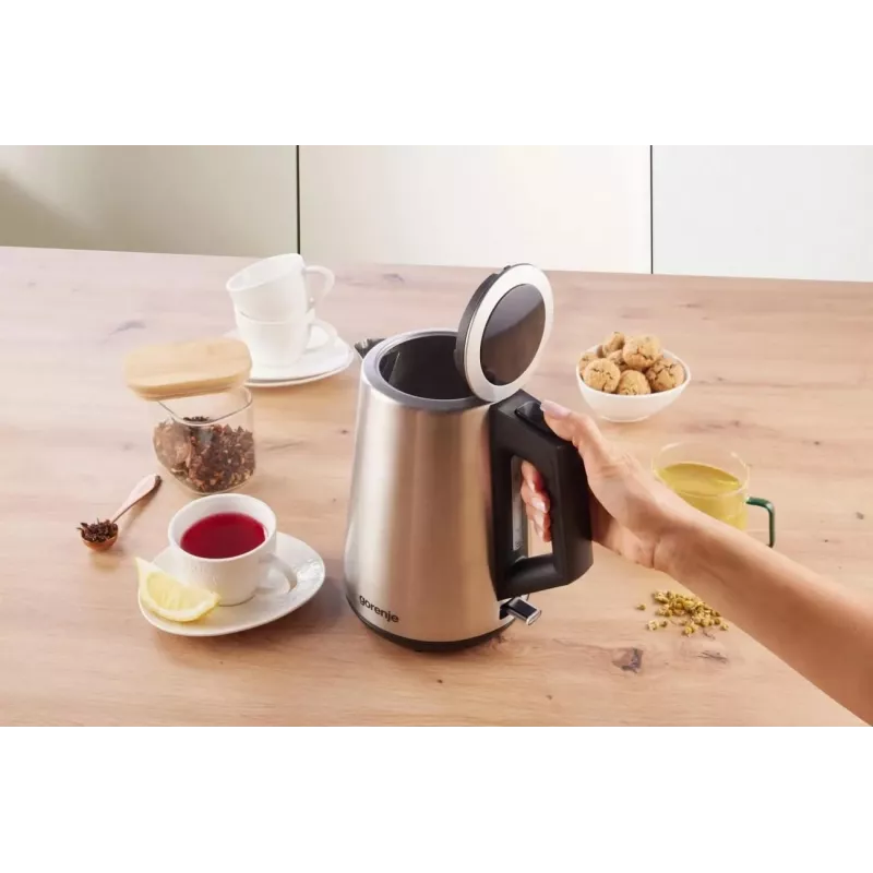 Gorenje K17OS Kabelloser Wasserkocher, 1,7 L, 2200 W, Edelstahl / Schwarz