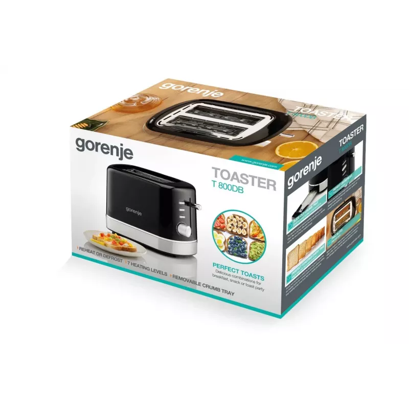 Gorenje T800DB 2-Scheiben-Toaster, 800 W, 7 Bräunungsstufen, Schwarz