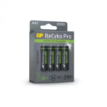 GP Batterie (AA) Wiederaufladbar ReCyko+ Pro Fast Flash, NiMH, 4er Blister, 2000mAh