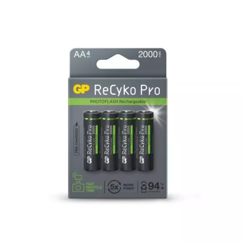 GP Batterie (AA) Wiederaufladbar ReCyko+ Pro Fast Flash, NiMH, 4er Blister, 2000mAh