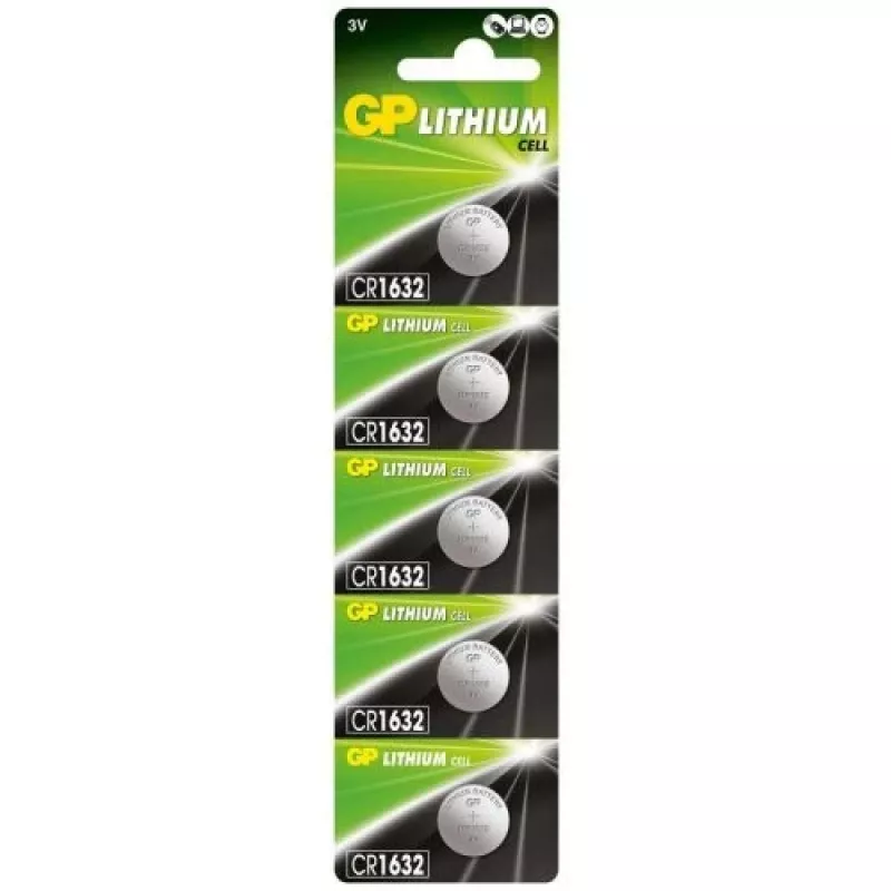 GP Battery (CR1632) Lithium-Knopfzelle, CR1632-7U5 (5 Batterien / Blister) 3V