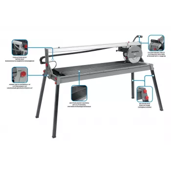 Graphite 59G892 Elektrische Fliesenschneidemaschine 1500W, 250mm Sägeblatt, 1200mm Schnittlänge, Tisch 1230x460mm