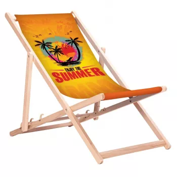 GRB GreenBlue GB183 Klassischer Buchenholz-Liegestuhl mit Enjoy The Summer Aufdruck