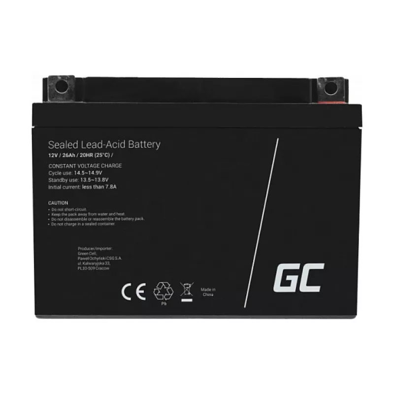 Green Cell AGM35 12V 26Ah AGM VRLA Wartungsfreie Batterie für Rasenmäher, Roller, Boot, Rollstuhl