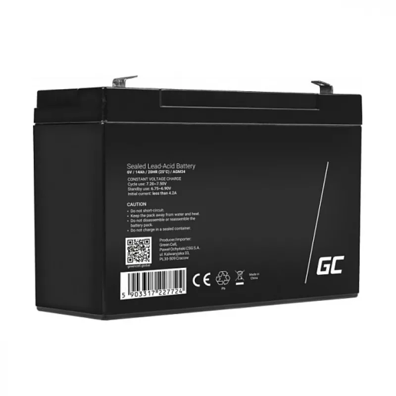 Green Cell Ersatzbatterie AGM34 6V 14Ah AGM Vlies-Bleiakku