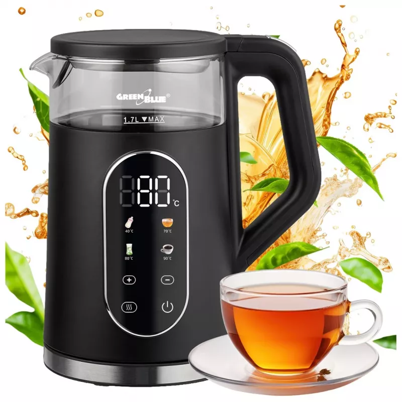 GREENBLUE Kabelloser Wasserkocher GB670 B 1,7L 2200W Schwarz/Silber