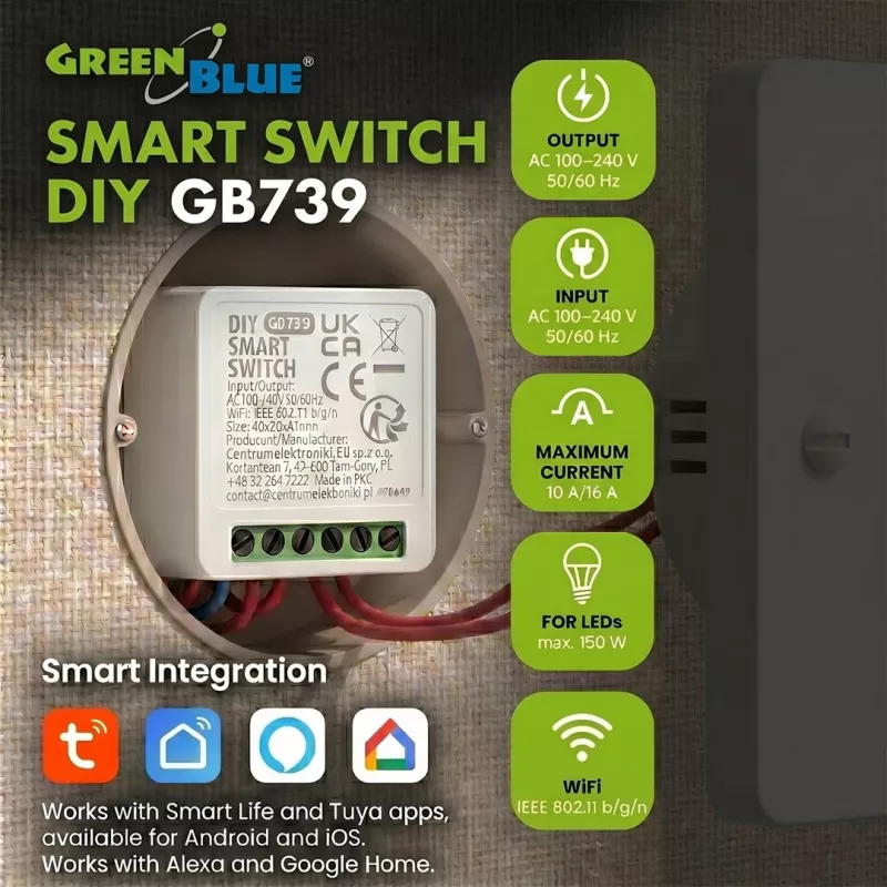 GREENBLUE Unterputz-WLAN-Steuerrelais GB739