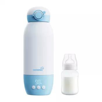 Grownsy Tragbarer Milchwärmer mit Digitalanzeige, 8800mAh Akku, USB-C-Ladung, BPA-frei, Weiß/Grau