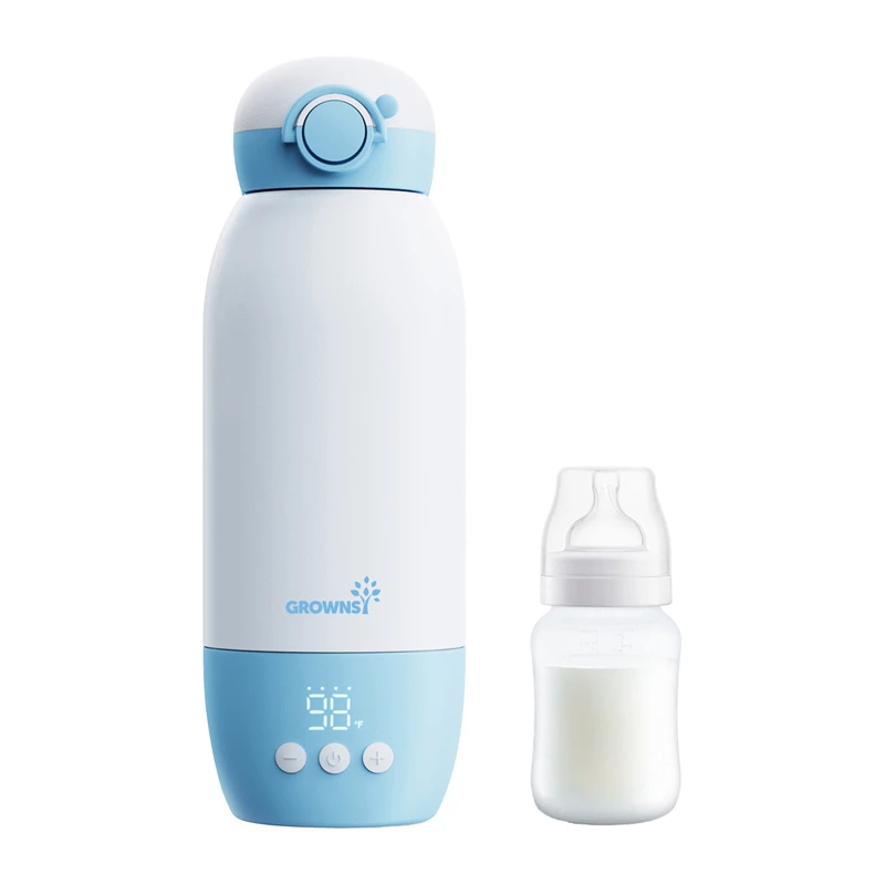 Grownsy Tragbarer Milchwärmer mit Digitalanzeige, 8800mAh Akku, USB-C-Ladung, BPA-frei, Weiß/Grau
