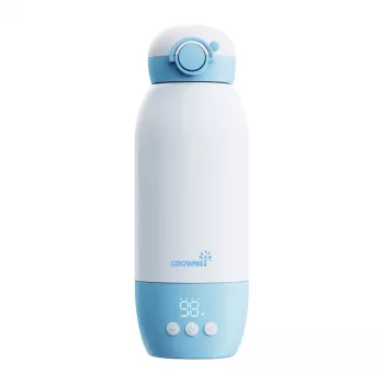Grownsy Tragbarer Milchwärmer mit Digitalanzeige, 8800mAh Akku, USB-C-Ladung, BPA-frei, Weiß/Grau