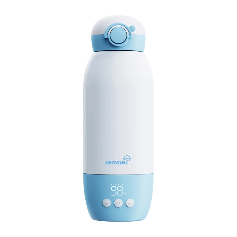 Grownsy Tragbarer Milchwärmer mit Digitalanzeige, 8800mAh Akku, USB-C-Ladung, BPA-frei, Weiß/Grau