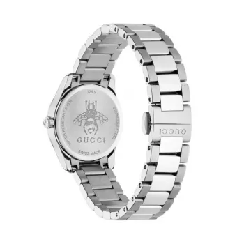 Gucci G-Timeless Damenuhr YA126572A 27mm Edelstahl Silbernes Zifferblatt mit Diamant-Indizes Schweizer Quarz