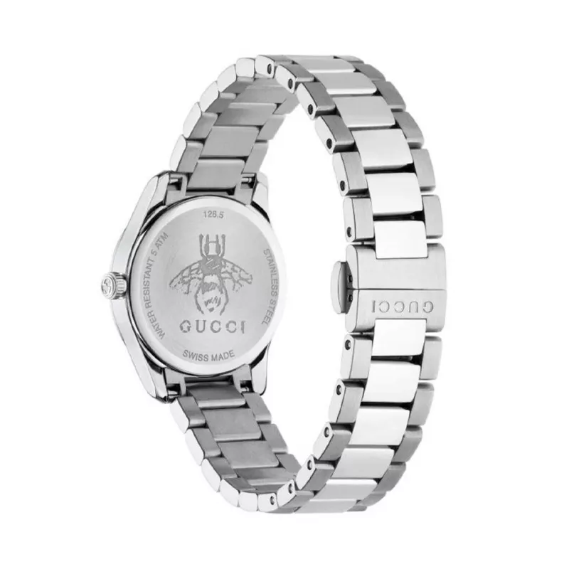 Gucci G-Timeless Damenuhr YA126572A 27mm Edelstahl Silbernes Zifferblatt mit Diamant-Indizes Schweizer Quarz