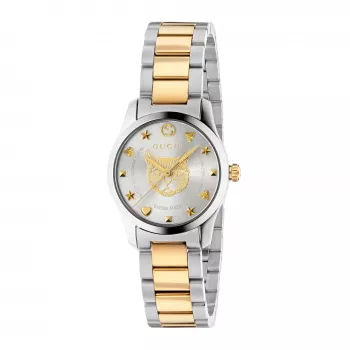 GUCCI G-Timeless Damenuhr YA126596 27mm Edelstahl Silbernes Zifferblatt