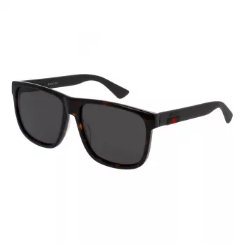 Gucci GG0010S-003 Herren eckige Sonnenbrille, glänzend schwarzer Rahmen, graue Gläser, 58/16/145 mm