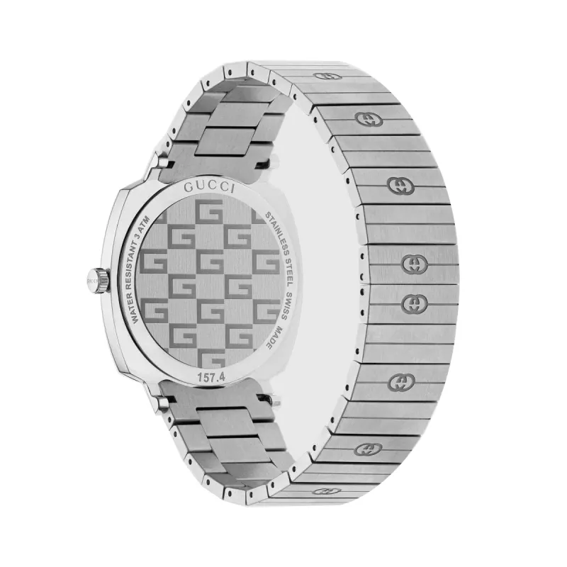 GUCCI Grip Unisex Quarz Uhr 35mm Edelstahl Silber Zifferblatt YA157410