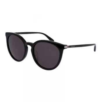 GUCCI Damen GG0064SK-001 Rechteckige Sonnenbrille - Schwarzer Acetatrahmen, graue Nylongläser, 55/20/135 mm