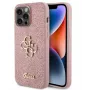 GUESS Apple iPhone 15 Pro Max Fixed Glitter 4G Metal Logo Hülle Pink
