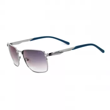 GUESS GF00018-6008C Herren Rechteck-Sonnenbrille - Schwarzer Rahmen, grau getönte Gläser, UV400