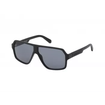 GUESS GF00047-6102A Herren Rechteck-Sonnenbrille - Glänzend Schwarzer Rahmen, Rauchgläser, 61mm