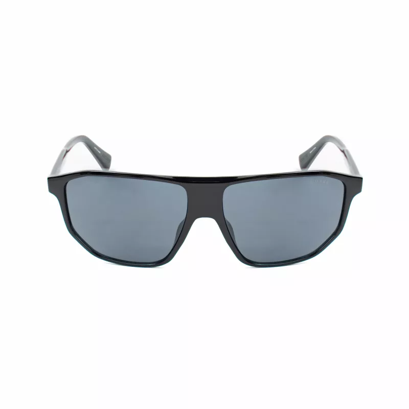 Guess Herren-Sonnenbrille GF00010-6101A - Glänzender schwarzer Acetatrahmen, rauchfarbene Gläser, UV400-Schutz