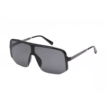 GUESS Herren-Sonnenbrille GO00054-0001A, glänzend schwarzer Rahmen, rauchfarbene Gläser, rechteckig