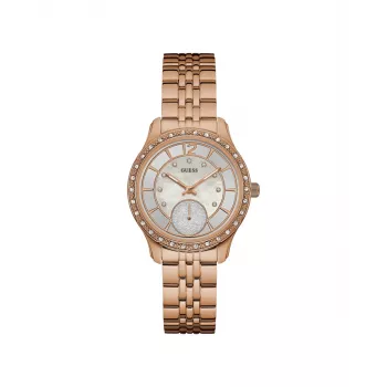 GUESS W0931L3 Damen Quarz Analog Uhr 35mm Weißes Silikonarmband