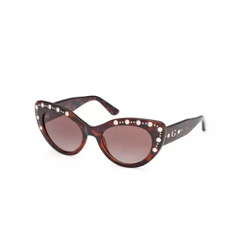 Guess Damen-Sonnenbrille GU00163-5452F Butterfly, Havanna-Acetatrahmen, braune Gradientengläser, 54/20/140 mm