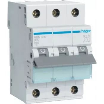 Hager MBN325 3-poliger 25 A B-Charakteristik Leitungsschutzschalter, 6 kA, 3 Module