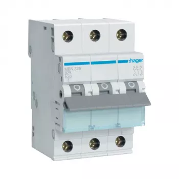 Hager MBN325 3-poliger 25 A B-Charakteristik Leitungsschutzschalter, 6 kA, 3 Module