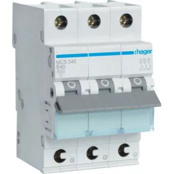 Hager MCS340 40A 3-poliger Leitungsschutzschalter mit C-Charakteristik, 6kA, 3 Module