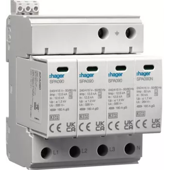 HAGER SPA931 Überspannungsschutzgerät SPD T1+T2 B+C 4P 4M 12.5/50kA 1.5kV TN-S