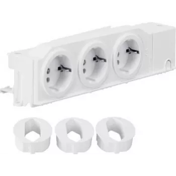 Hager VZ00AS DIN-Schienen-Schuko-Steckdose, 3 Steckdosen, drehbar, Schraubklemmen, Lichtgrau