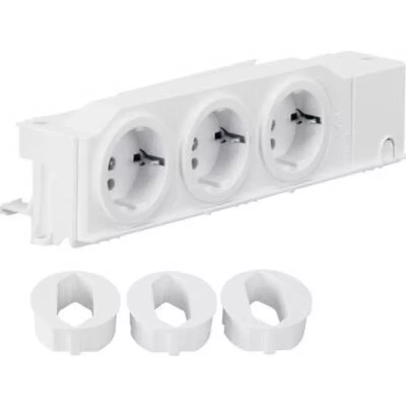 Hager VZ00AS DIN-Schienen-Schuko-Steckdose, 3 Steckdosen, drehbar, Schraubklemmen, Lichtgrau