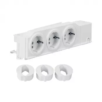 Hager VZ00AS DIN-Schienen-Schuko-Steckdose, 3 Steckdosen, drehbar, Schraubklemmen, Lichtgrau